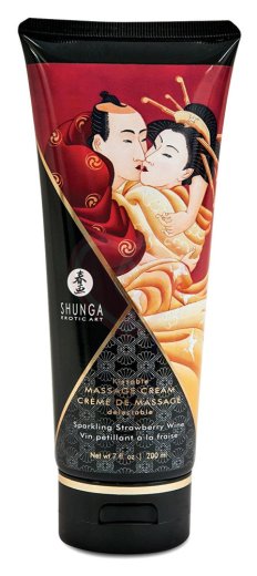 Съедобный массажный крем Shunga Необыкновенные поцелуи Клубника и шампанское 200 мл фото 1