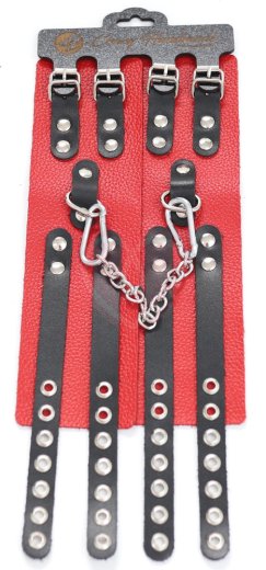 Красные кожаные оковы с двумя чёрными ремнями Crazy Handmade фото 4