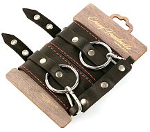 Оковы из натуральной кожи с красной строчкой Crazy Handmade