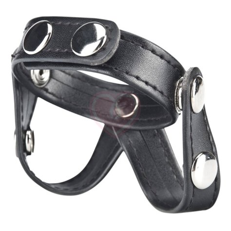 Кожаное кольцо на член с разделителем мошонки V-Style Cock Ring фото 2