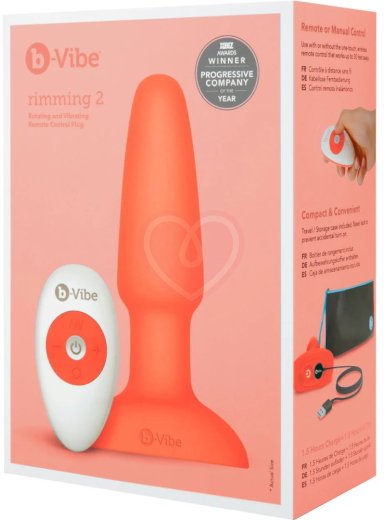 Анальная вибропробка с ротацией b-Vibe Rimming 2 оранжевая фото 4