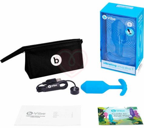 Утяжелённая вибропробка b-Vibe Vibrating Snug Plug 3 средняя голубая фото 3