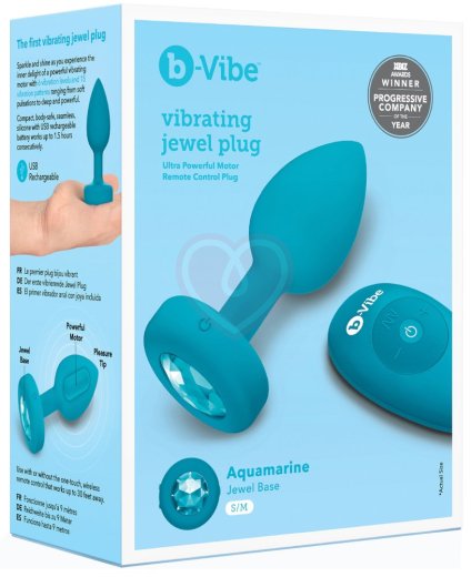 Маленькая вибропробка b-Vibe Vibrating Jewel Plug с кристаллом и пультом бирюзовая фото 2