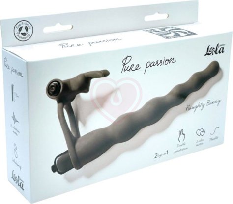 Вибронасадка для двойного проникновения со стимуляцией клитора Pure Passion Bunny 17 см чёрная фото 2