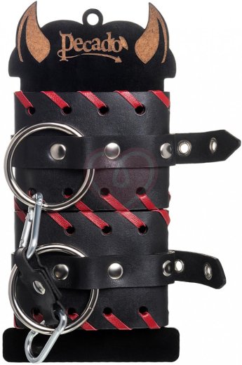 Наручники с красной окантовкой Pecado BDSM черные фото 7
