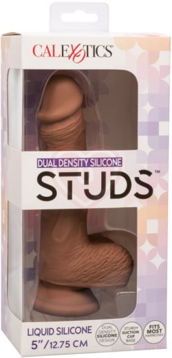 Фаллоимитатор с мошонкой на присоске Dual Density Silicone Studs 13 см коричневый фото 9
