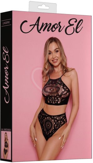 Комплект Amor El из топа и трусиков с узором калейдоскоп чёрный фото 3