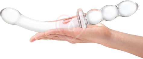 Стеклянный двусторонний фаллоимитатор Girthy Ribbed G-Spot Glass прозрачный фото 4
