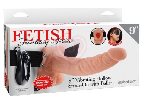 Фаллопротез с вибрацией Vibrating Hollow Strap-On with Balls Flesh 24 см телесный фото 5