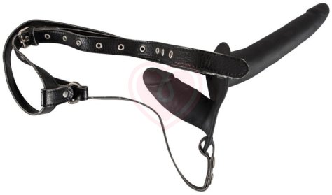 Двойной страпон на кожаных ремешках Double Strap On фото 2