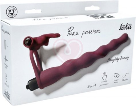 Вибронасадка для двойного проникновения со стимуляцией клитора Pure Passion Bunny 17 см бордовая фото 3