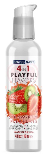 Согревающий лубрикант 4 в 1 Swiss Navy Playful Flavors Клубника и киви 118 мл фото 1