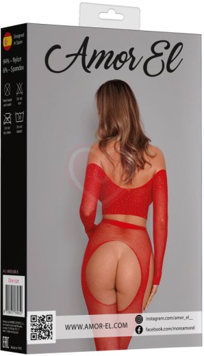 Комплект Amor El из топа и чулок с поясом и стразами красный фото 4