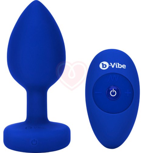 Вибропробка b-Vibe Vibrating Jewel Plug L/XL с кристаллом и пультом синяя фото 2