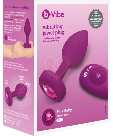 Маленькая вибропробка b-Vibe Vibrating Jewel Plug с кристаллом и пультом розовая фото 7