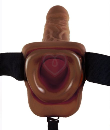 Фаллопротез с мошонкой Hollow Strap-On with Balls 24 см коричневый фото 2