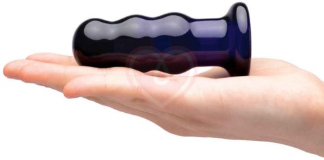 Стеклянная рельефная анальная вибропробка с пультом Glas Beaded Buttplug синяя фото 3