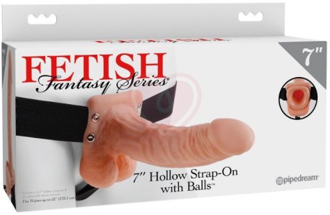 Фаллопротез с мошонкой Hollow Strap-On with Balls 19 см телесный фото 5