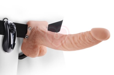 Фаллопротез с вибрацией Vibrating Hollow Strap-On with Balls Flesh 24 см телесный фото 2