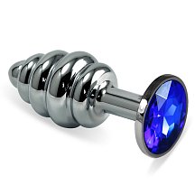 Анальная пробка Silver спираль с синим кристаллом