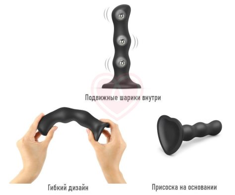 Фаллоимитатор с шариками Strap-On-Me Dildo Geisha Ball размер M 15,3 см чёрный фото 3