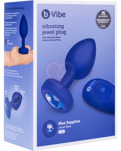 Вибропробка b-Vibe Vibrating Jewel Plug L/XL с кристаллом и пультом синяя фото 8