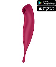 Двухсторонний вакуумный вибростимулятор Twirling Pro+ с приложением бордовый