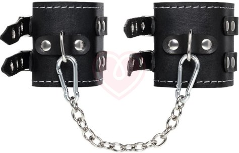 Ножные оковы с двумя ремнями и красной подкладкой Pecado BDSM черные фото 3
