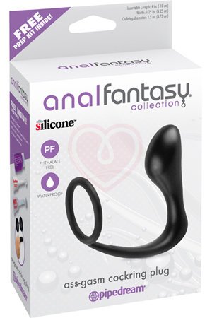 Анальная пробка с кольцом на пенис Pipedream Ass-Gasm Cockring Plug чёрный фото 3