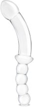 Стеклянный двусторонний фаллоимитатор Girthy Double Sided Dong With Anal Bead прозрачный