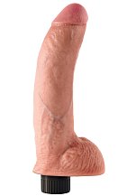 Гнущийся вибратор реалистик на присоске с мошонкой King Cock Vibrating 18 см телесный