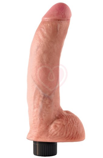 Гнущийся вибратор реалистик на присоске с мошонкой King Cock Vibrating 18 см телесный фото 1