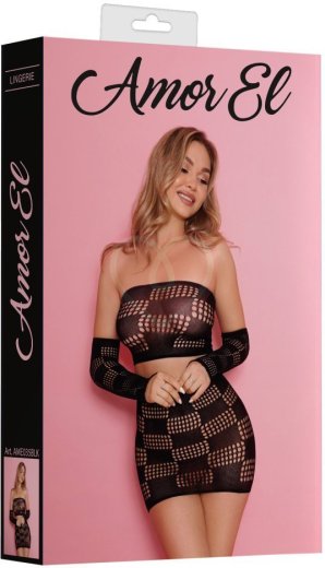 Комплект Amor El из топа и юбки с квадратным узором чёрный фото 3