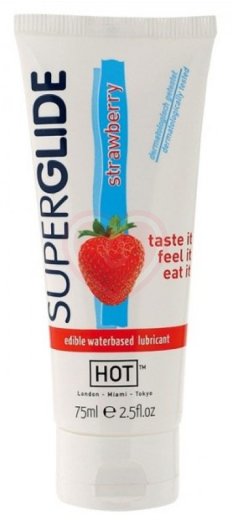 Съедобный лубрикант на водной основе Superglide со вкусом клубники 75 мл фото 1