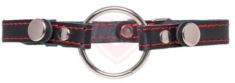 Кляп со съемным кольцом 4 см и красной строчкой Pecado BDSM черный фото 1