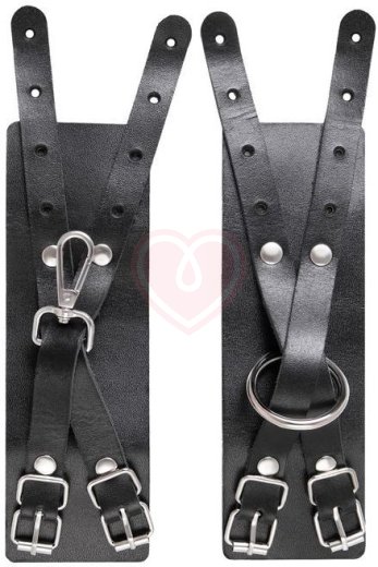 Наручники с короткой сцепкой-карабином Pecado BDSM черные фото 4