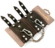 Кожаные двухслойные оковы с двумя ремнями и чёрной подкладкой Crazy Handmade