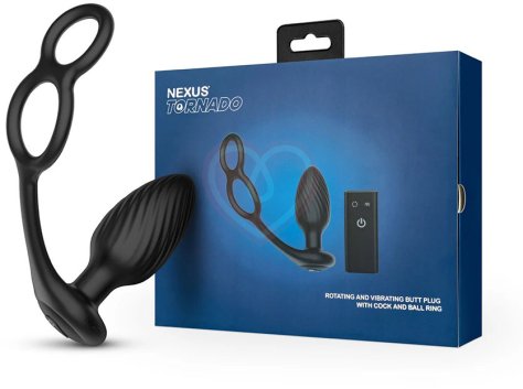 Анальная вибропробка с эрекционными кольцами Nexus Tornado Cock Ball Rings чёрная фото 4
