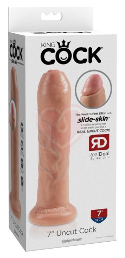 Фаллоимитатор King Cock Uncut с подвижной крайней плотью 18 см телесный фото 4