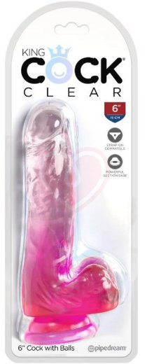 Гелевый фаллоимитатор с мошонкой King Cock Clear 13 см розовый фото 2