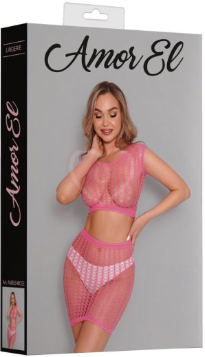 Сетчатый комплект Amor El из топа и юбки розовый фото 3