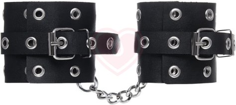 Кожаные наручники с люверсами Pecado BDSM черные фото 1