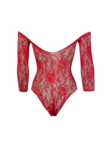 Кружевное боди со стразами Le Desir Wonder Rhinestone красное фото 4