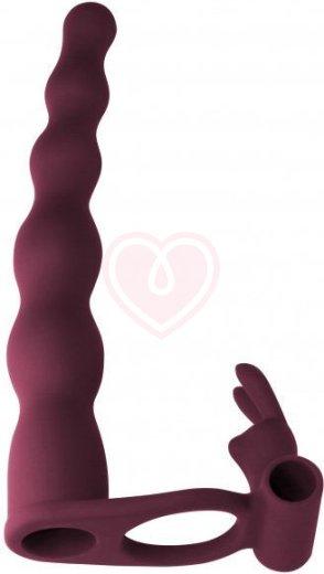 Вибронасадка для двойного проникновения со стимуляцией клитора Pure Passion Bunny 17 см бордовая фото 2