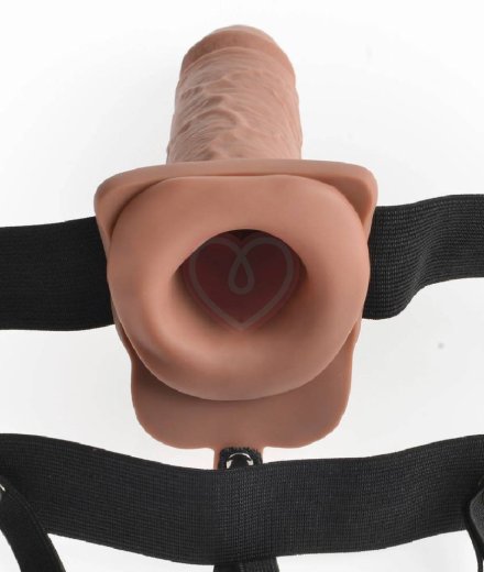 Полый реалистичный фаллопротез с вибрацией Hollow Rechargeable Strap-on with Balls 20 см мулат фото 3