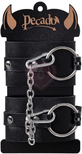 Оковы на ноги из толстой кожи с люверсами Pecado BDSM черные фото 6