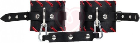 Двухслойные ножные оковы с красной окантовкой Pecado BDSM черные фото 3