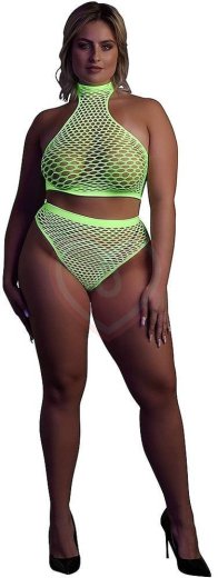 Комплект с топом и трусиками Ouch Glow Plus size светящийся в темноте зеленый неон фото 1
