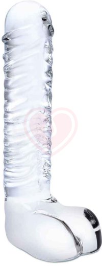 Реалистичный стеклянный фаллоимитатор с мошонкой Glas Realistic Ribbed фото 1