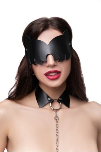 Закрытая кожаная маска с кошачьими ушками Pecado BDSM черная фото 3
